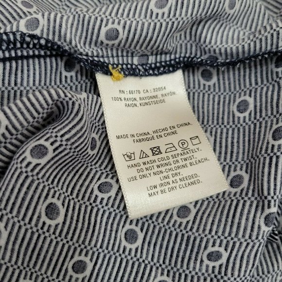 Women's Sz 4 Anthropologie  Maeve Navy Blue Polka Dot  Stripe Button Down Blouse - Picture 6 of 9